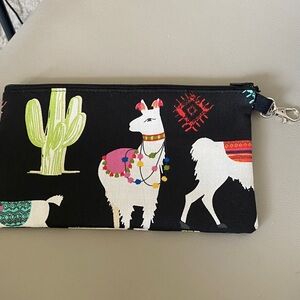 Llama Print lined zippered  Pouch with lobster clasp 8” x5”